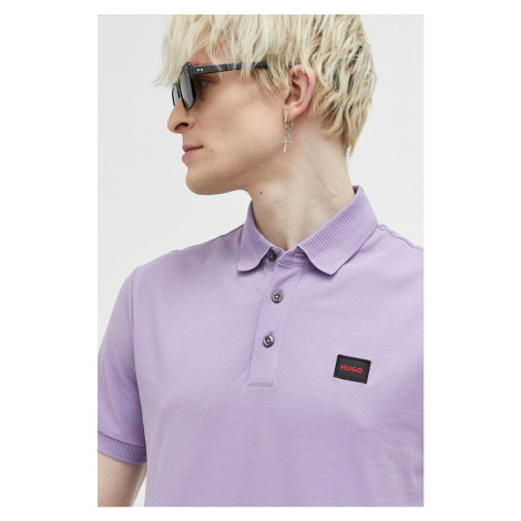 Bavlněné polo tričko HUGO fialová barva, s aplikací, 50490770 Hugo Boss
