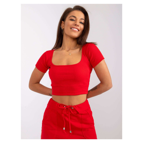 Červený dámský crop top s krátkými rukávy -red Červená Rue Paris