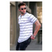 Madmext White Striped Polo Neck Men's T-Shirt 5874