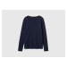 Benetton, Long Sleeve Dark Blue T-shirt In 100% Cotton