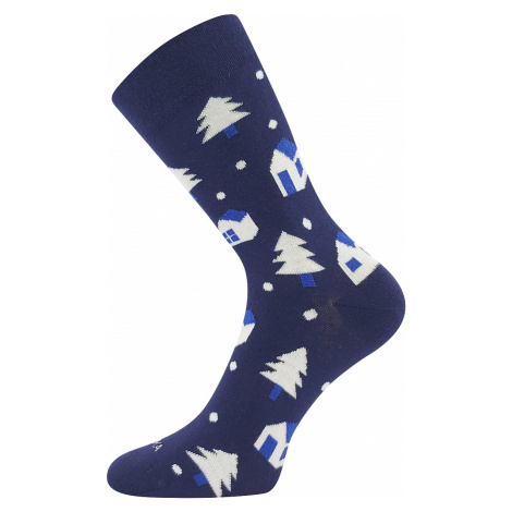 Dětské ponožky Lonka - Damerryk, domečky a stromečky, modrá Barva: Modrá