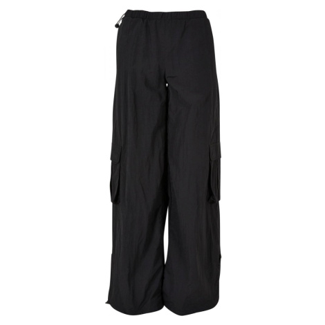 Ladies Wide Crinkle Nylon Cargo Pants - black Urban Classics
