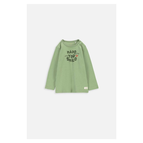 Dětské bavlněné tričko s dlouhým rukávem Coccodrillo zelená barva, s potiskem