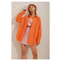 Trend Alaçatı Stili Women's Orange Oversized Linen Shirt