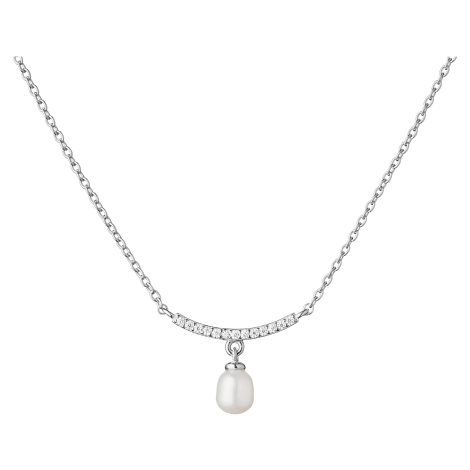 Stříbrný náhrdelník s bílou perlou a zirkony Planet Shop