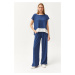 Olalook Women's Indigo Top Blouse Bottom Trousers Suit