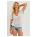 Cool & Sexy Women's White V-Neck Mesh Blouse