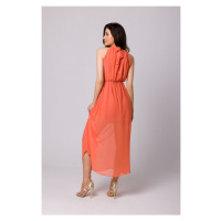 K169 Šifonové šaty se zavazováním za krkem - oranžové