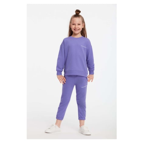 GRIMELANGE Jabor Girl's Embroidered Crew Neck Comfort Purple Tracksuit Set