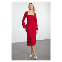 Trendyol Red Slit Square Collar Woven Dress