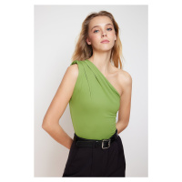 Trendyol Apple Green Asymmetric Collar Stretch Snap Knitted Body