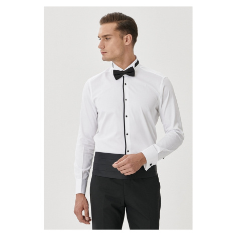 ALTINYILDIZ CLASSICS Men's White-black Tuxedo Collar Tailored Slim Fit Slim Fit Shirt AC&Co / Altınyıldız Classics