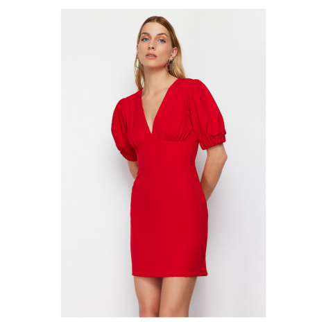 Trendyol Red A-line Back Detailed Balloon Sleeve Mini Woven Dress