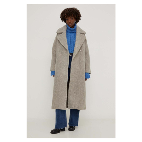 Kabát Answear Lab dámský, béžová barva, přechodný, dvouřadový