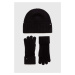 Vlněná čepice a rukavice Lauren Ralph Lauren černá barva