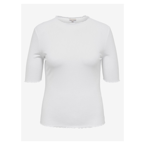 Bílé dámské žebrované tričko ONLY CARMAKOMA Ally - Dámské