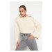 Trendyol Exposed Stones Thick Fleece Inside Relaxed Cut Crop Spanish Sleeves Hooded Knitted Swea