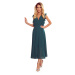 EMILY - Plisované dámské šaty v lahvově zelené barvě s volánky a výstřihem 315-1