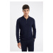 DEFACTO Men's Navy Blue Standard Fit Regular Cut Stand Collar Semi Zipper Knitwear Sweater