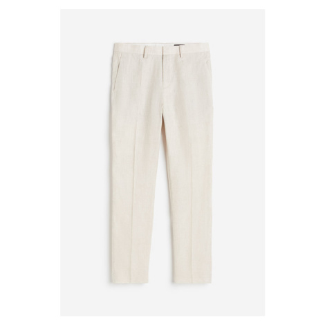 H & M - Lněné společenské kalhoty Slim Fit - bílá H&M