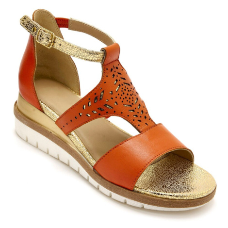 Blancheporte Kožené sandály s pajetkami, kaštanové oranžová