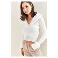 Bianco Lucci Women's Shearling Für Knitwear Sweater