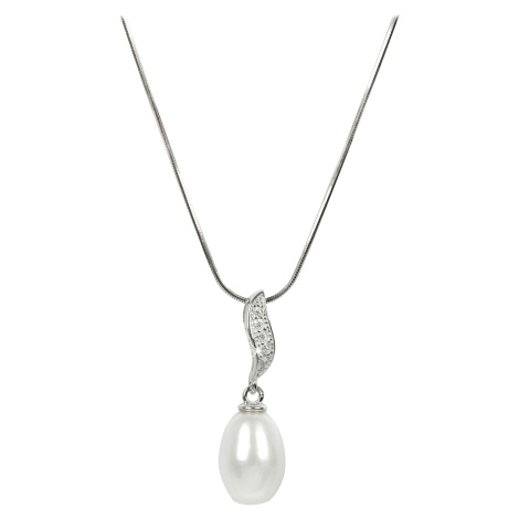 JwL Luxury Pearls Stříbrný náhrdelník s perlou a zirkony JL0200 (řetízek, přívěsek)