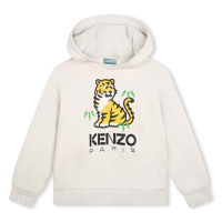 Dětská bavlněná mikina Kenzo Kids béžová barva, s kapucí, s potiskem