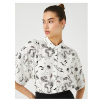 Koton Short Sleeve Shirt with Crop Viscose Print, Classic Collar Relaxed Fit.