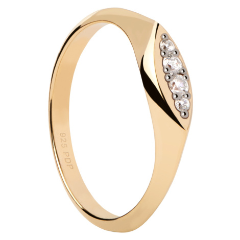 PDPAOLA Elegantní pozlacený prsten se zirkony Gala Vanilla AN01-A52