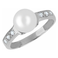 Brilio Půvabný prsten z bílého zlata s krystaly a pravou perlou 225 001 00237 07