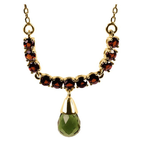 Zlatý náhrdelník s Vltavínem a Granátem Planet Shop