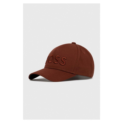 Bavlněná baseballová čepice BOSS hnědá barva, s aplikací Hugo Boss