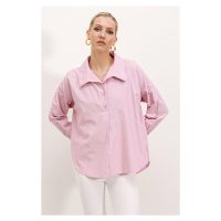 Bigdart 20215 Wide-Fit Striped Oversize Shirt - Pink
