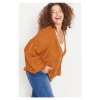 Trendyol Curve Tan Hair Braid Detailed V-Neck Buttoned Knitwear Cardigan