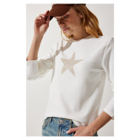 Happiness İstanbul Women's Ecru Star Printed Knitted Blouse