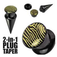 Plug a taper - zebrovaný vzor ve žluto-černé kombinaci - Tloušťka : 8 mm