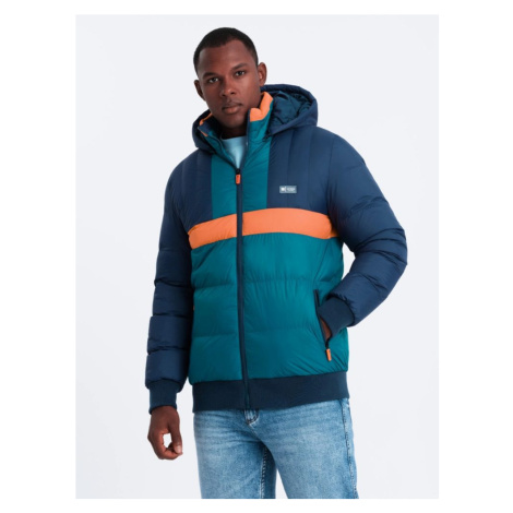 Ombre Clothing Modro-oranžová prošívaná retro bunda V3 JALP-0175