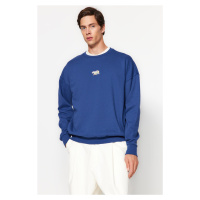 Trendyol Navy Blue Oversize/Wide Cut Fit Animal Embroidery Fleece Inside Sweatshirt