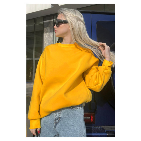 Madmext Yellow Crew Neck Basic Sweatshirt