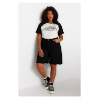 Trendyol Curve Black High Waist Straight Jeans Shorts