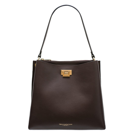 Dámská kožená kabelka se zlatými detaily - tmavě hnědá Glamorous