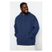 Trendyol Navy Plus Size Oversize/Wide-Fit Hooded Fleece Cotton Sweatshirt