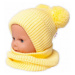BABY NELLYS Zimní pletená čepice + nákrčník - žlutá s bambulkami, vel.