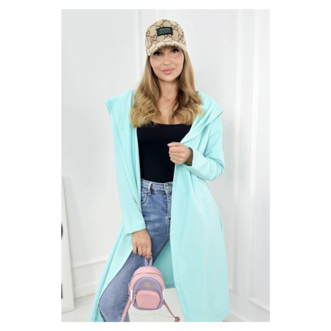 Dlouhý kardigan s kapucí mint Kesi