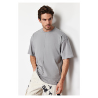 Trendyol Gray Oversize Stitch Detail 100% Cotton T-Shirt