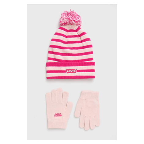 Čepice a dětské rukavice Levi's růžová barva Levi´s