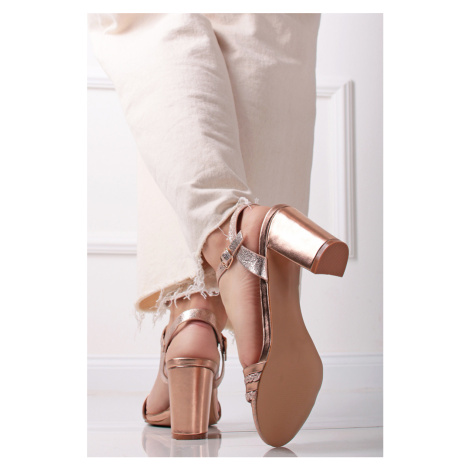 Růžovozlaté sandály na hrubém podpatku Roselle CM PARIS