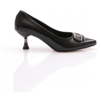 DGN K510 Women's Pointed Toe Accessory Heeled Shoes Black Wrinkled Patent Leather