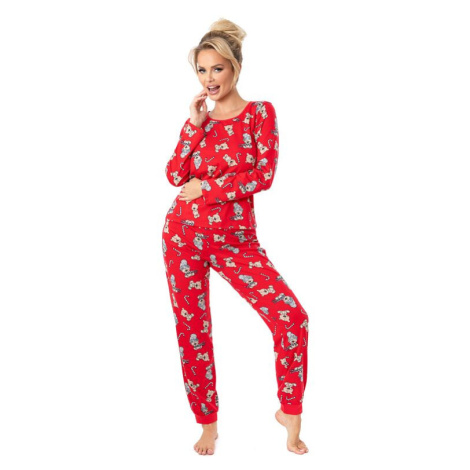 Bavlněné vánoční pyžamo Bear long červené Donna